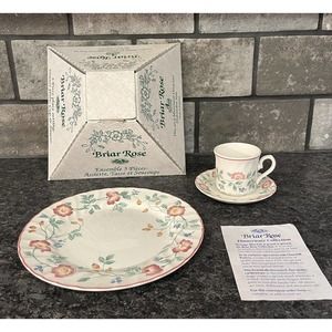 Churchill Staffordshire Briar Rose 3pc Box Set w/Dinner Plate, Cup, & Saucer NOS